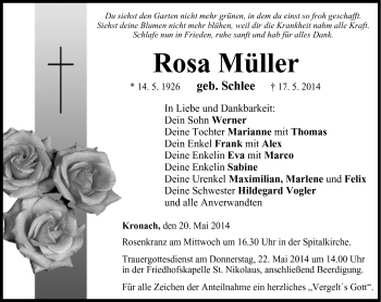 Traueranzeige von Rosa Müller von Neue Presse Coburg