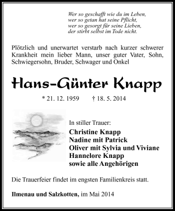 Traueranzeige von Hans-Günter Knapp von Südthüringer Presse
