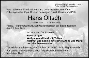 Traueranzeige von Hans Oltsch von Frankenpost