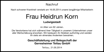 Traueranzeige von Heidrun Korn von Neue Presse Coburg