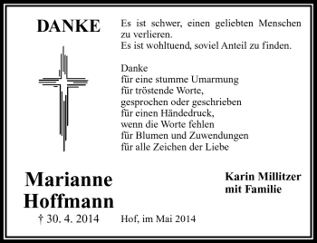 Traueranzeige von Marianne Hoffmann von Frankenpost