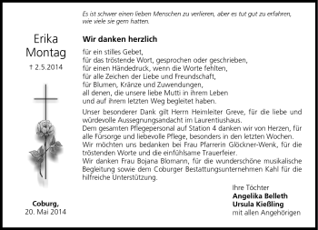 Traueranzeige von Erika Montag von Neue Presse Coburg