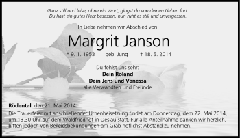 Traueranzeige von Margit Janson von Neue Presse Coburg