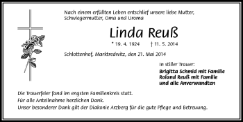 Traueranzeige von Linda Reuß von Frankenpost
