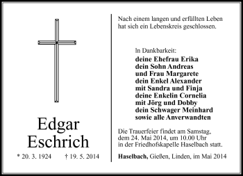 Traueranzeige von Edgar Eschrich von Südthüringer Presse