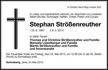 Traueranzeige von Stephan Strößenreuther von Südthüringer Presse
