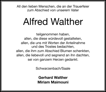 Traueranzeige von Alfred Karl Walther von Frankenpost