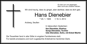 Traueranzeige von Hans Dienebier von Frankenpost