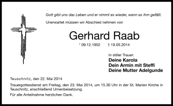 Traueranzeige von Gerhard Raab von Neue Presse Coburg