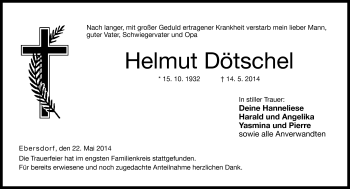 Traueranzeige von Helmut Dötschel von Neue Presse Coburg