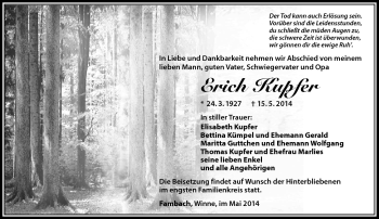 Traueranzeige von Erich Kupfer von Südthüringer Presse