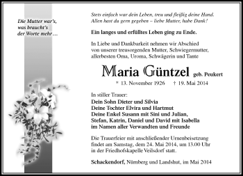 Traueranzeige von Maria Güntzel von Südthüringer Presse