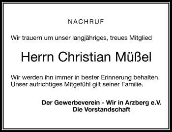 Traueranzeige von Christian Müßel von Frankenpost