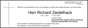 Traueranzeige von Richard Zeidelhack von Frankenpost