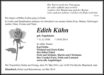 Traueranzeige von Edith Kühn von Südthüringer Presse