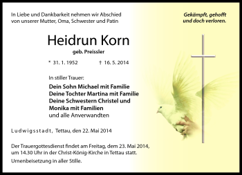 Traueranzeige von Heidrun Korn von Neue Presse Coburg