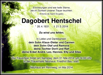 Traueranzeige von Dagobert Hentschel von Südthüringer Presse