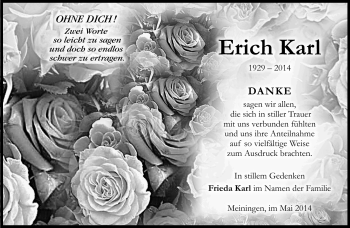 Traueranzeige von Erich Karl von Südthüringer Presse