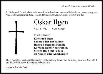 Traueranzeige von Oskar Ilgen von Südthüringer Presse