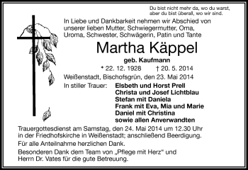 Traueranzeige von Martha Käppel von Frankenpost