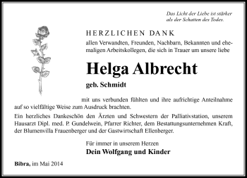 Traueranzeige von Helga Albrecht von Südthüringer Presse
