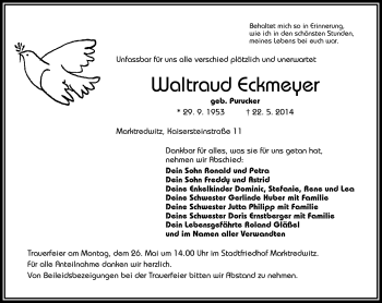 Traueranzeige von Waltraud Eckmeyer von Frankenpost