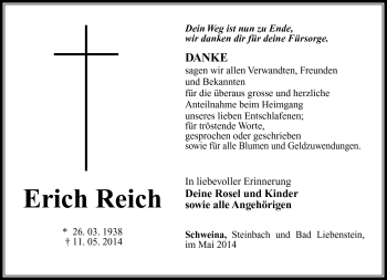 Traueranzeige von Erich Reich von Südthüringer Presse
