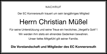 Traueranzeige von Christian Müßel von Frankenpost