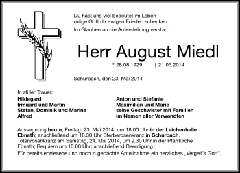 Traueranzeige von August Miedl von Frankenpost