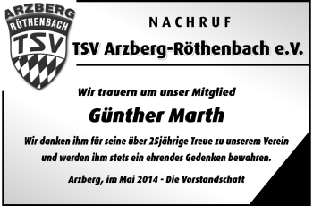 Traueranzeige von Günther Marth von Frankenpost