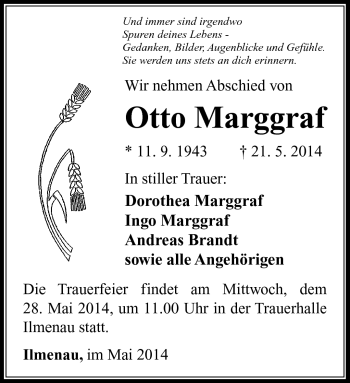 Traueranzeige von Otto Marggraf von Südthüringer Presse
