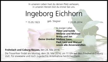 Traueranzeige von Ingeborg Eichhorn von Neue Presse Coburg
