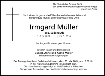 Traueranzeige von Irmgard Müller von Neue Presse Coburg