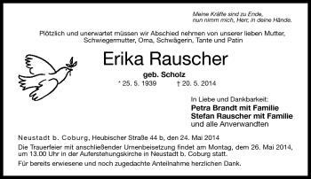 Traueranzeige von Erika Rauscher von Neue Presse Coburg