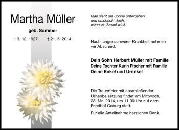 Traueranzeige von Martha Müller von Neue Presse Coburg