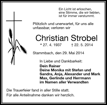 Traueranzeige von Christian Strobel von Frankenpost