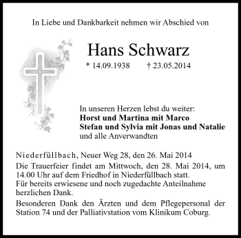 Traueranzeige von Hans Schwarz von Neue Presse Coburg