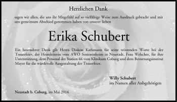Traueranzeige von Erika Schubert von Neue Presse Coburg