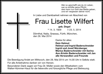 Traueranzeige von Lisette Wilfert von Frankenpost