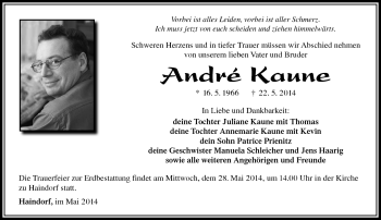 Traueranzeige von André Kaune von Südthüringer Presse
