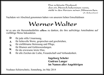Traueranzeige von Werner Walter von Südthüringer Presse