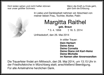 Traueranzeige von Margitta Raithel von Frankenpost