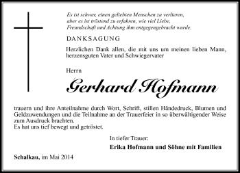 Traueranzeige von Gerhard Hofmann von Südthüringer Presse