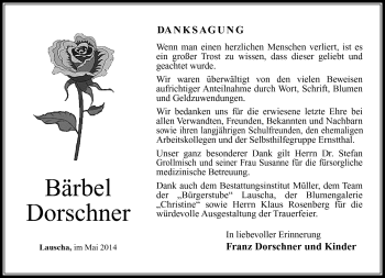 Traueranzeige von Bärbel Dorschner von Südthüringer Presse