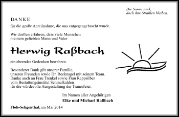 Traueranzeige von Herwig Raßbach von Südthüringer Presse