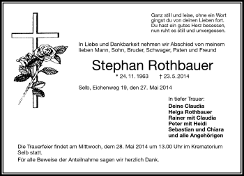 Traueranzeige von Stephan Rothbauer von Frankenpost