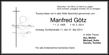 Traueranzeige von Manfred Götz von Frankenpost