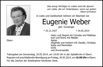 Traueranzeige von Eugenie Weber von Neue Presse Coburg