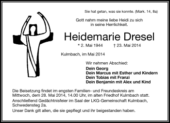 Traueranzeige von Heidemarie Dresel von Frankenpost