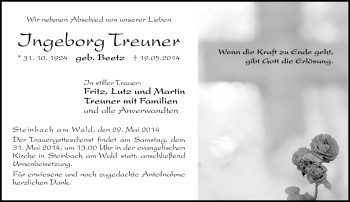 Traueranzeige von Ingeborg Treuner von Neue Presse Coburg